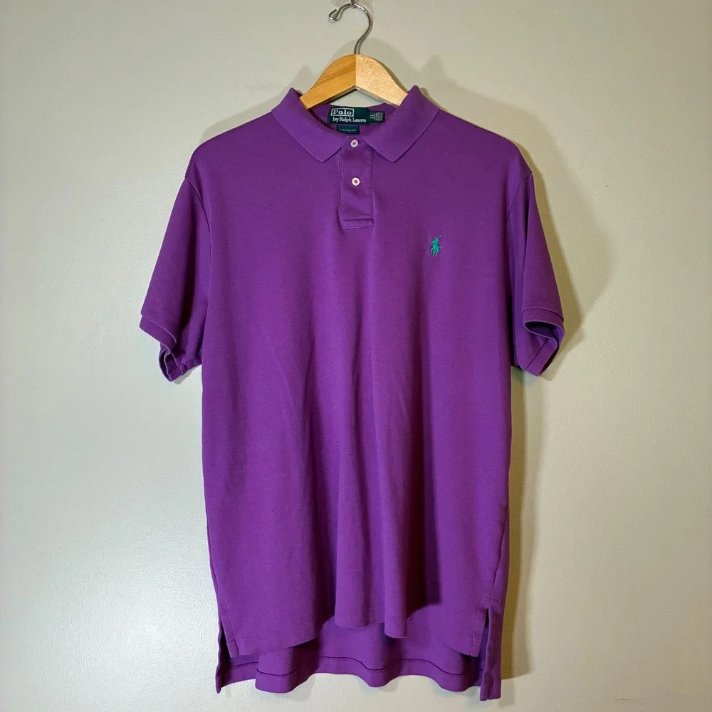 Polo Ralph Lauren Mens XL Custom Fit Purple Short Sleeve Cotton Pique Polo Shirt